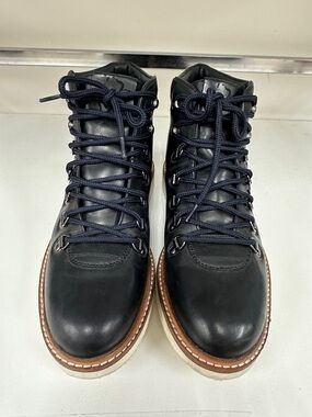 Ted Baker London Black Leather Lace-Up Hiking Boots with Tan Welt